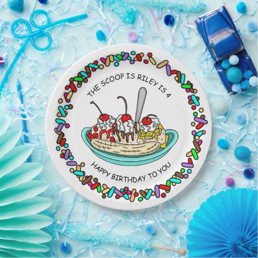 Aangepaste Ice Cream Birthday Party Papieren Bordje (Feest)