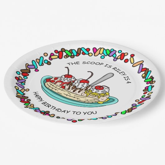 Aangepaste Ice Cream Birthday Party Papieren Bordje (Gekanteld)