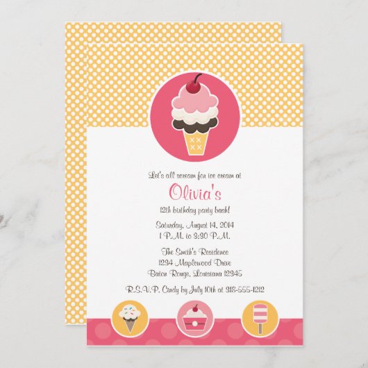 Aangepaste 'Ice Cream Cone Birthday'-feestdagen Kaart (Voorkant / Achterkant)