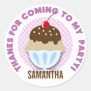 Aangepaste Ice Cream Party - Hartelijk dank, Stick Ronde Sticker