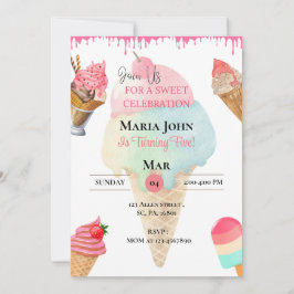 Aangepaste Ice Cream verjaardagsfeestje uitnodigin Kaart