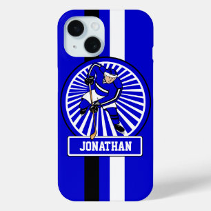 Aangepaste Ice Hockey Player Blue iPhone 15 Case