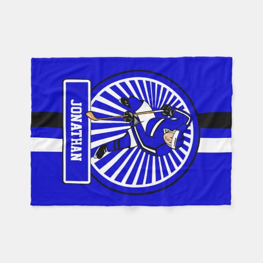Aangepaste Ice Hockey Player Blue Fleece Deken (Voorkant (Horizontaal))