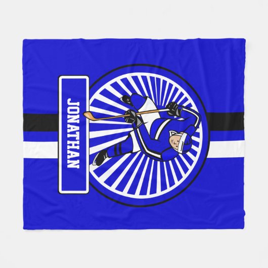 Aangepaste Ice Hockey Player Blue Fleece Deken (Voorkant (Horizontaal))