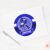 Aangepaste Ice Hockey Player Blue Ronde Sticker (Envelop)