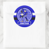 Aangepaste Ice Hockey Player Blue Ronde Sticker (Tas)
