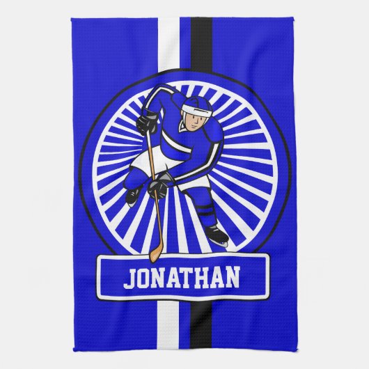 Aangepaste Ice Hockey Player Blue Theedoek (Verticaal)