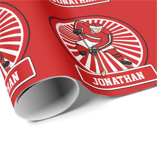 Aangepaste Ice Hockey-speler Cadeaupapier (Rol Hoek)