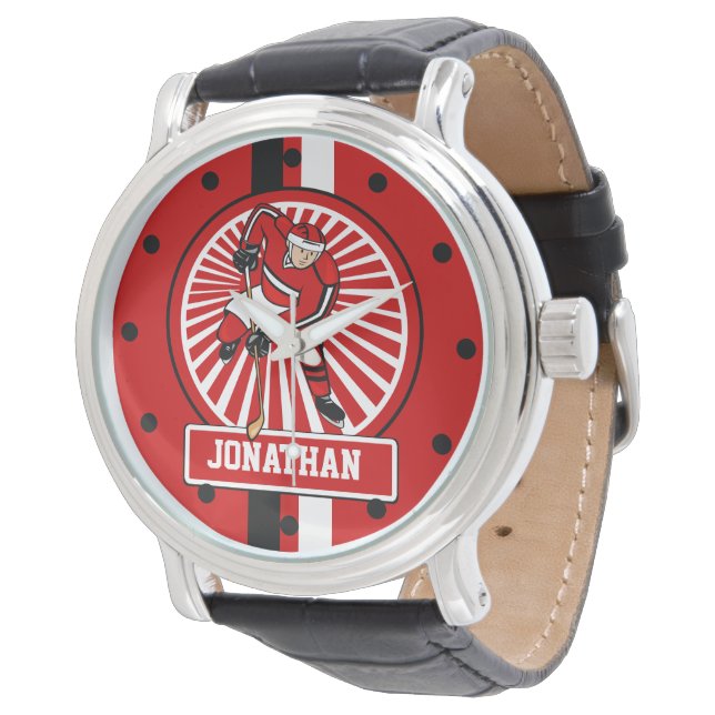 Aangepaste Ice Hockey-speler Horloge (Gekanteld)