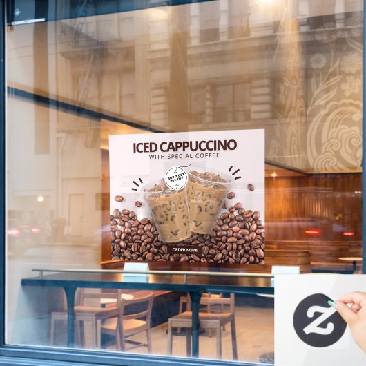 Aangepaste Iced Cappuccino Donut Coffee Shop Promo Raamsticker (Cafe Raam)