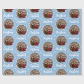 Aangepaste Icy Blue Prettig Kerstmis Eén Cirkel Fo Cadeaupapier (Vlak)