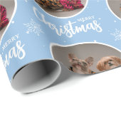 Aangepaste Icy Blue Prettig Kerstmis Eén Cirkel Fo Cadeaupapier (Rol Hoek)