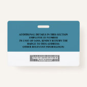 Aangepaste ID-badge voor werknemers - naam, foto,  Badge (Achterkant)