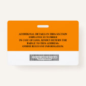 Aangepaste ID-badge voor werknemers - naam, foto, Badge (Achterkant)