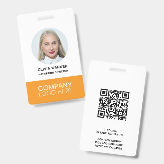 Aangepaste ID Werknemer Foto QR CODE LOGO ORANJE Badge (Voor- en achterkant)