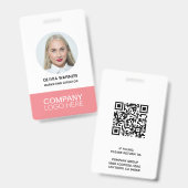 Aangepaste ID Werknemer Foto QR CODE LOGO ROZE Badge (Voor- en achterkant)