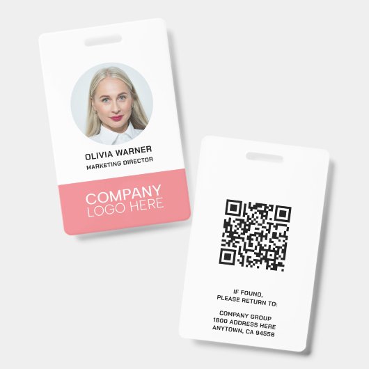 Aangepaste ID Werknemer Foto QR CODE LOGO ROZE Badge (Voor- en achterkant)