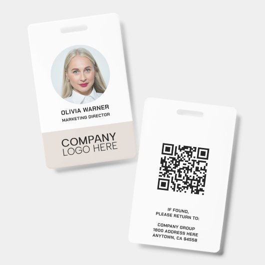 Aangepaste ID Werknemersfoto QR CODE LOGO BEIGE Badge (Voor- en achterkant)