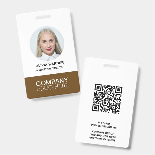 Aangepaste ID Werknemersfoto QR CODE LOGO BRUIN Badge (Voor- en achterkant)