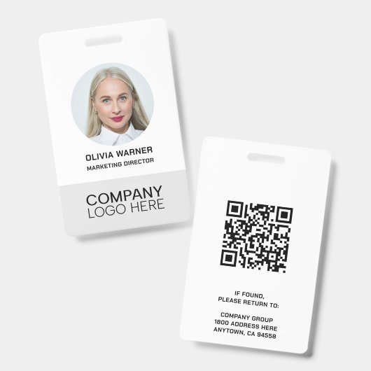 Aangepaste ID Werknemersfoto QR CODE LOGO GRIJS Badge (Voor- en achterkant)