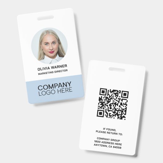 Aangepaste ID Werknemersfoto QR CODE LOGO LICHTBLA Badge (Voor- en achterkant)