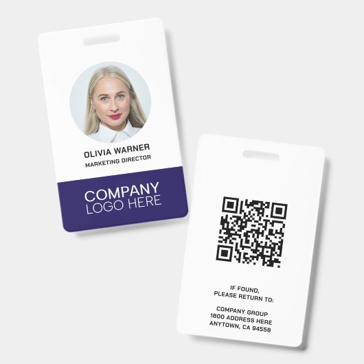 Aangepaste ID Werknemersfoto QR CODE LOGO NAVY BLU Badge (Voor- en achterkant)