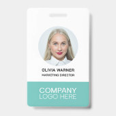 Aangepaste ID Werknemersfoto QR CODE LOGO TEAL Badge (Voorzijde)