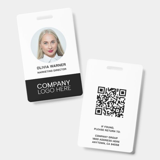 Aangepaste ID Werknemersfoto QR CODE LOGO ZWART Badge (Voor- en achterkant)