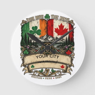 Aangepaste Ierse Canadese Vlag Stad Provincie Erfg Ronde Klok