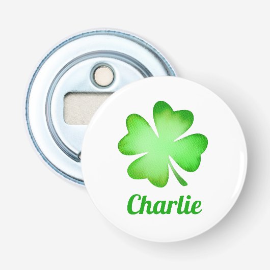 aangepaste Ierse st patricksdag klaver groen Button Flesopener (Voorkant)