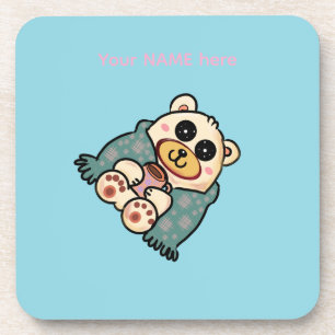 Aangepaste ijsbeer met koffie   Schattige winterku Bier Onderzetter