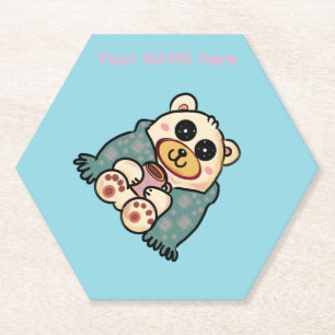 Aangepaste ijsbeer met koffie   Schattige winterku Kartonnen Onderzetters