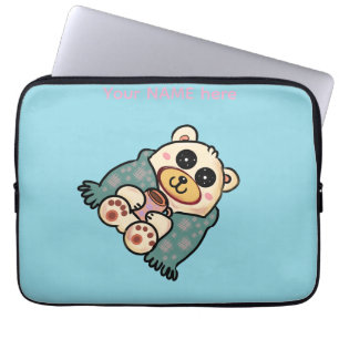 Aangepaste ijsbeer met koffie Schattige winterku Laptop Sleeve