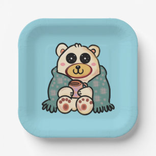 Aangepaste ijsbeer met koffie   Schattige winterku Papieren Bordje