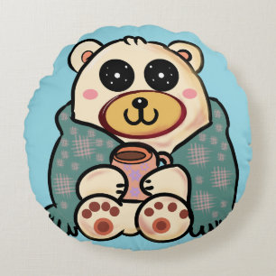 Aangepaste ijsbeer met koffie   Schattige winterku Rond Kussen