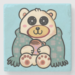 Aangepaste ijsbeer met koffie   Schattige winterku Stenen Onderzetter