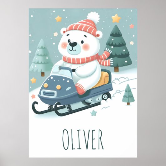 Aangepaste ijsbeer op sneeuwscooter poster (Voorkant)