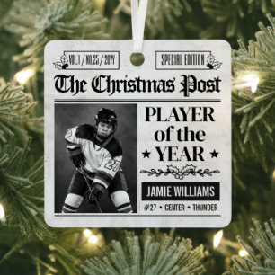 Aangepaste ijshockey kerstkrant foto metalen ornament