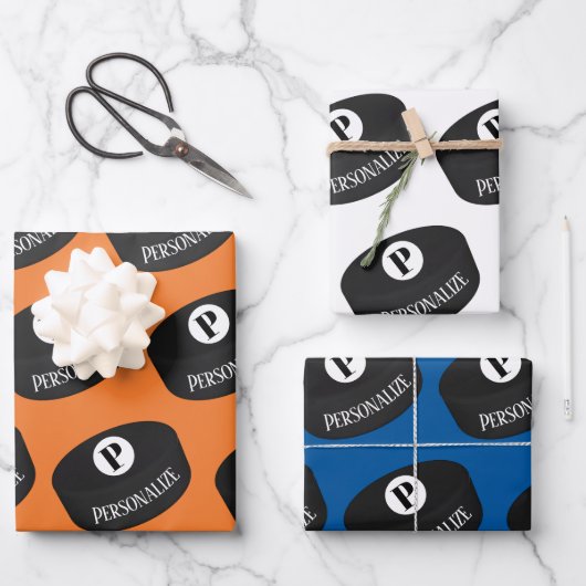 Aangepaste ijshockey Naam Monogram Puck Inpakpapier Vel (Voorkant)