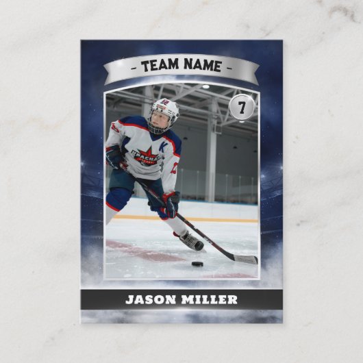 Aangepaste ijshockey trading Kaart Blue Silver Sta Contactkaartje (Voorkant)