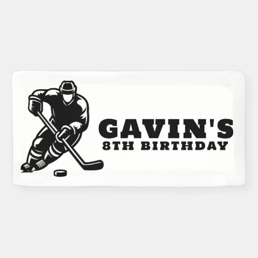 Aangepaste ijshockey verjaardagsfeest Vinyl Outdoo Spandoek (Horizontaal)