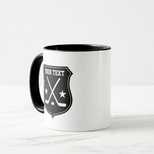 Aangepaste ijshockeysticks en logo-puck koffie mok (Voorkant links)