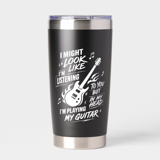 Aangepaste Ik Lijk Te Luisteren Gitaar Geïsoleerde Drinkbeker (Voorkant)