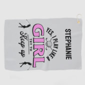 Aangepaste "Ik speel als een meisje" Empowerment v Golfhanddoek (Horizontaal)