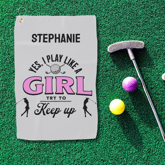 Aangepaste "Ik speel als een meisje" Empowerment v Golfhanddoek