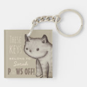 Aangepaste illustratie Cute Cat Paws Off Persoonli Sleutelhanger (Achterkant)
