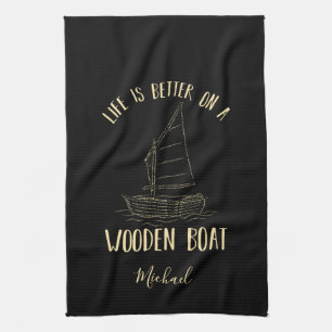 Aangepaste Illustratie van Cute Beach Party Boot Theedoek