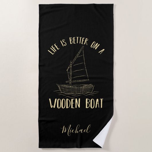 Aangepaste illustratie van een maritiem zeilboot strandlaken (Voorkant)