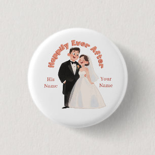 Aangepaste Illustratie van Trouwpaar Gelukkig Voor Ronde Button 3,2 Cm