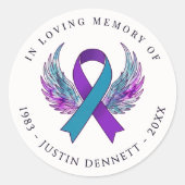 Aangepaste 'In Loving Memory' Zelfmoordbewustzijn Ronde Sticker (Voorkant)